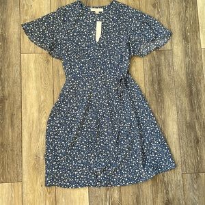 Blue Floral Wrap Dress